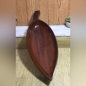 Vintage Solid Wood Console Dish leaf Shape 18x7